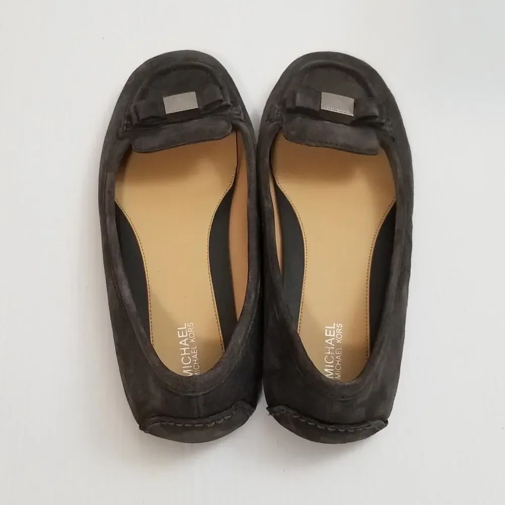 Michael Kors Women's Suede Flats Moccasins Gray Casual Caroline Size 8.5 M EUC